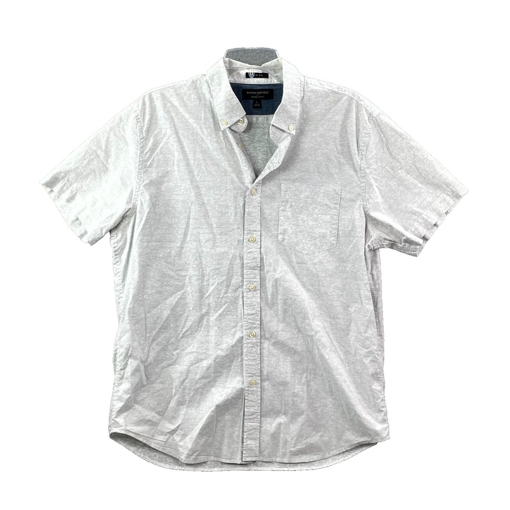 Banana Republic Organic Cotton Shirt Mens Large‎ Gray Stripe Slim Fit Minimalist